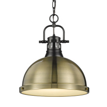 Golden 3602-L BLK-AB - Yep by Golden Lighting Duncan 1-light 14in Chain Hung Pendant in Matte Black and Aged Brass shade